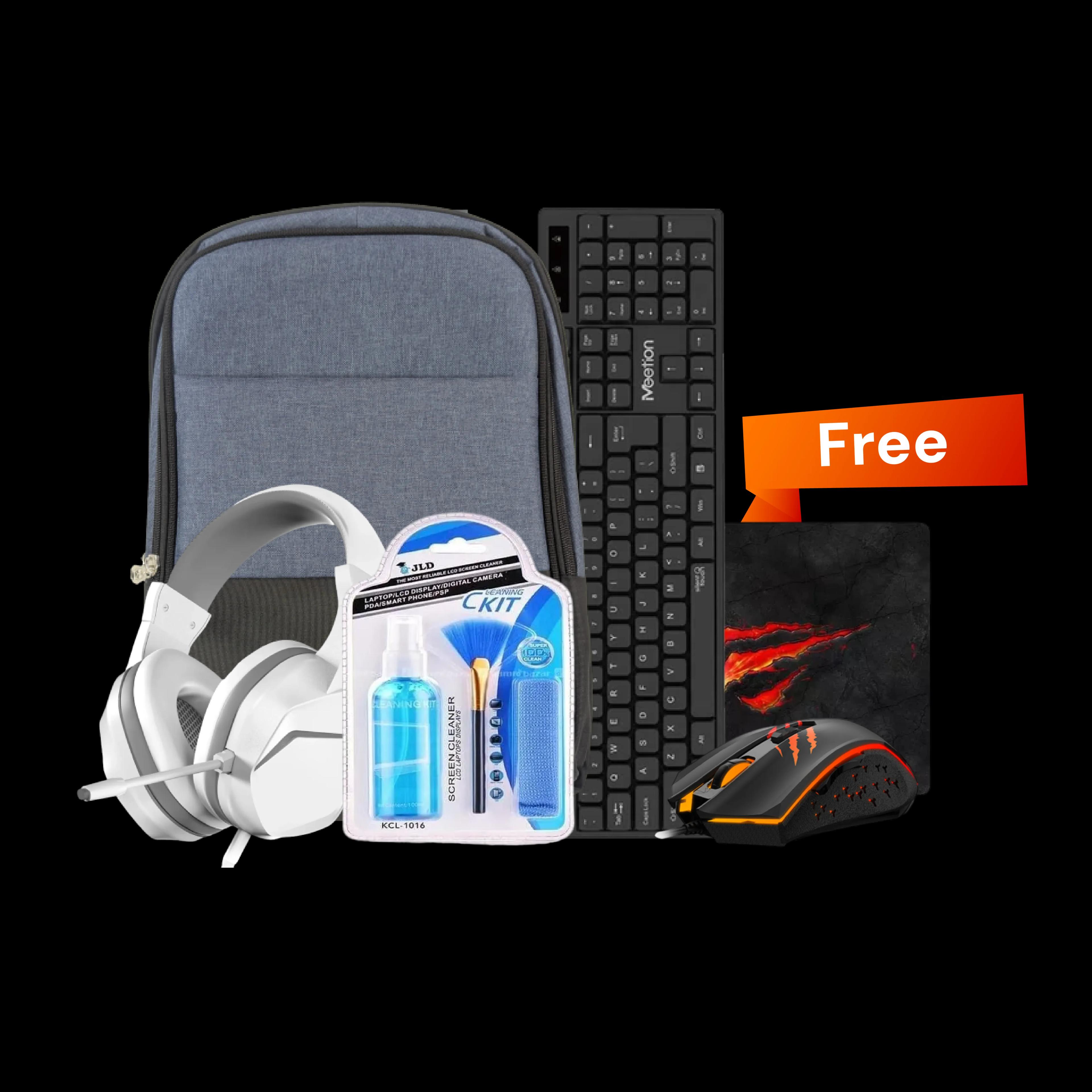 Remax Headphone + Gaming Mouse + Mousepad + Cleaning Kit + Bag + Keyboard