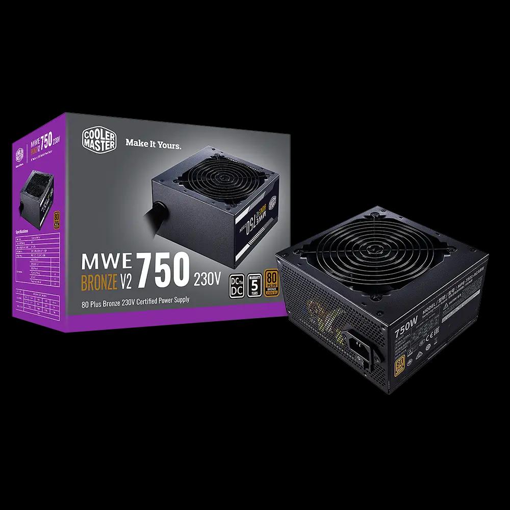 Cooler Master MWE 750 Bronze V2 230v, 80 Plus Bronze Certified, Non-Modular Power Supply – Black